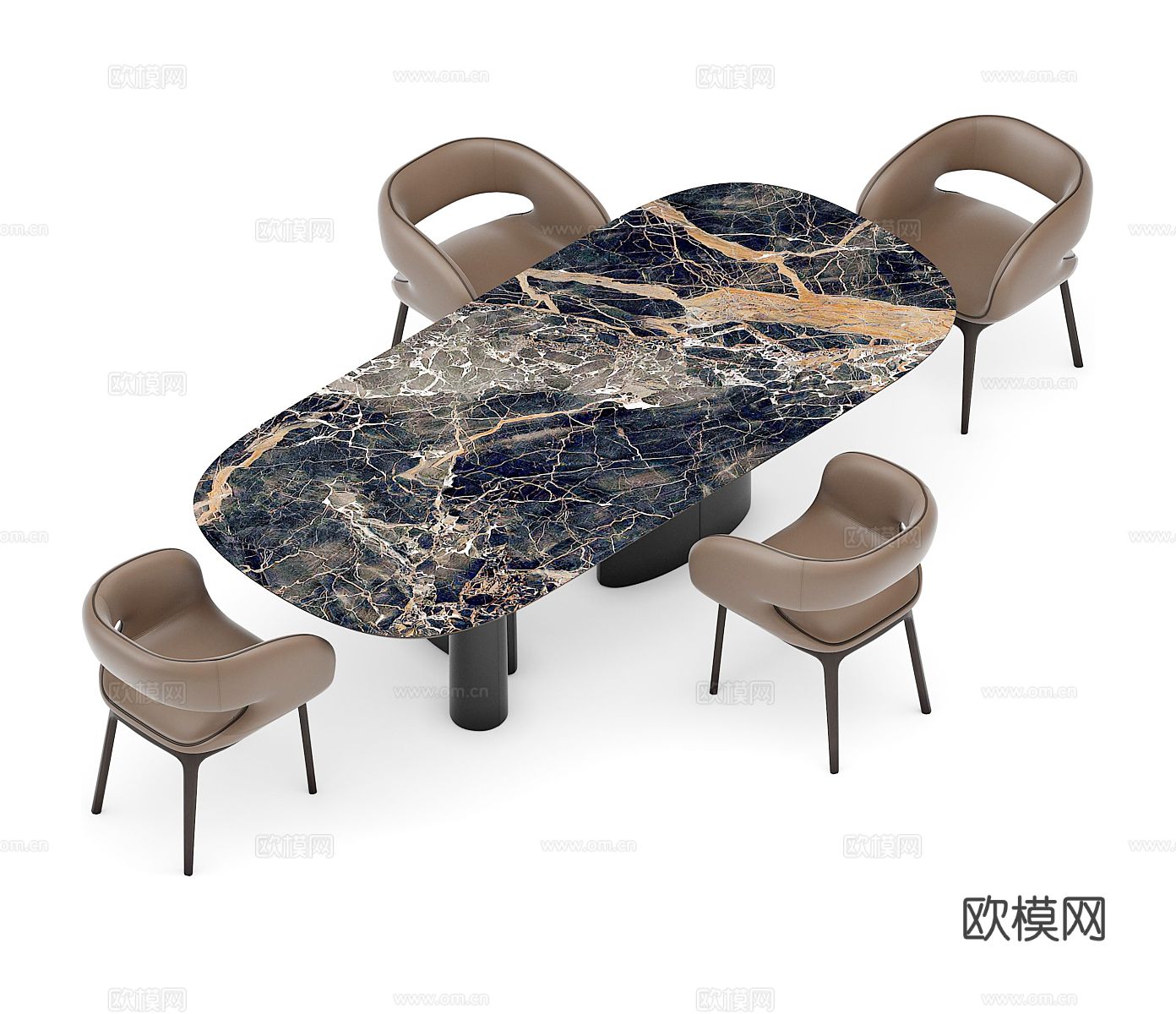 意式餐桌椅 大理石餐桌3d模型下载（渲染图2）