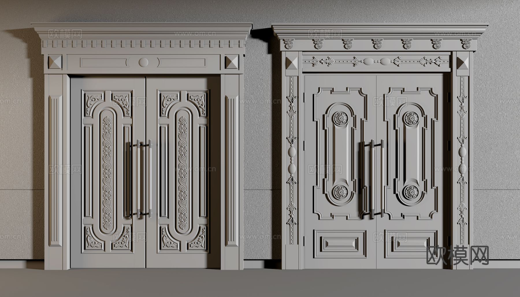 法式双开门 铜门 入户门3d模型