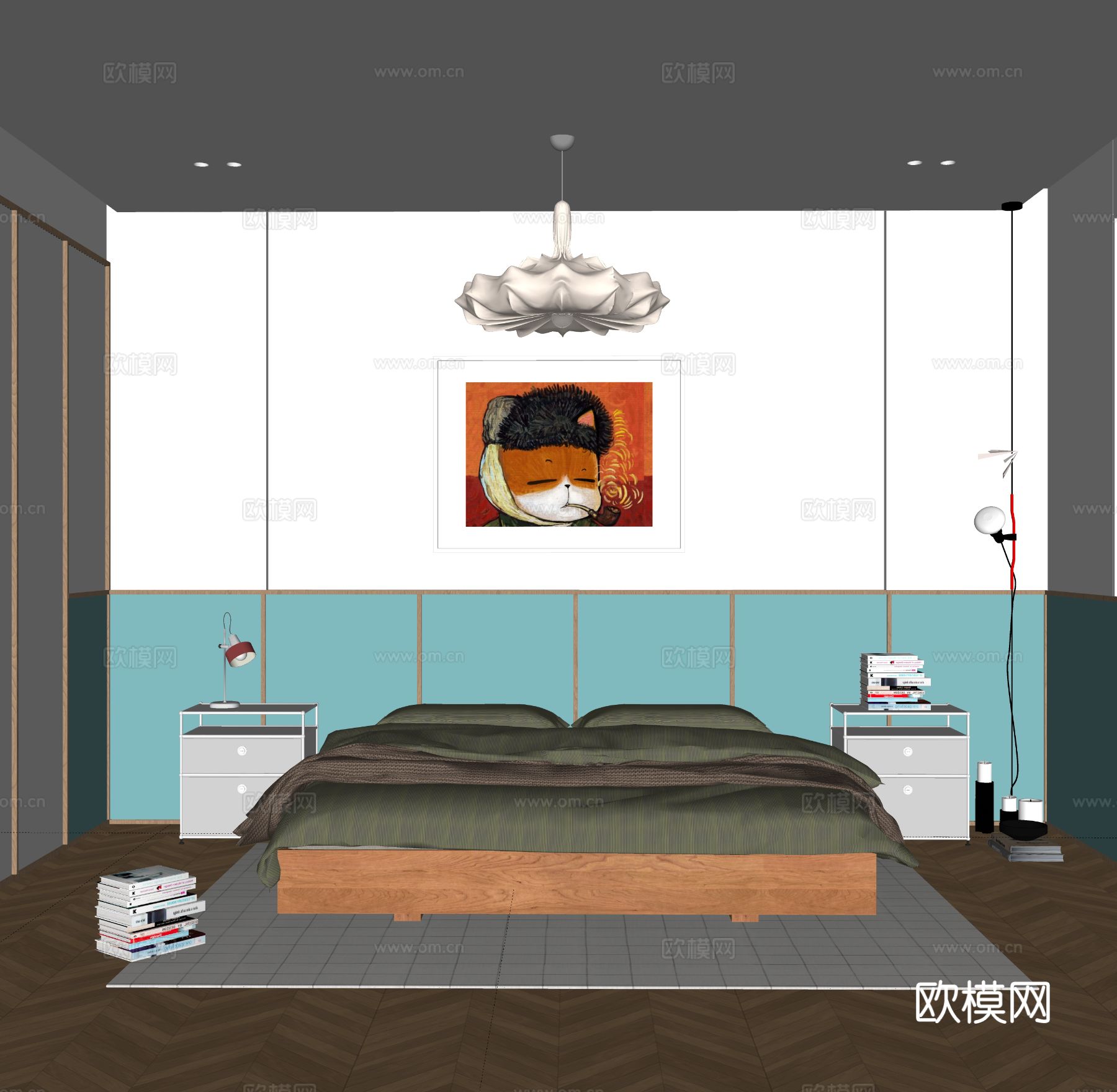 中古风卧室su模型下载（渲染图1）