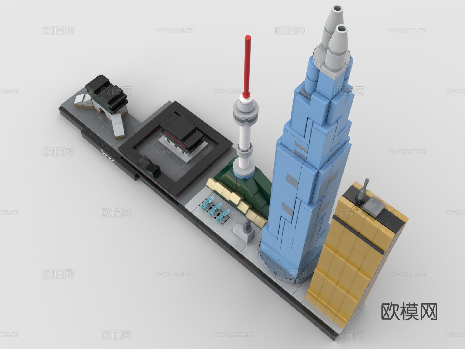 LEGO 玩具 城市天际线 首尔建筑群积木3d模型