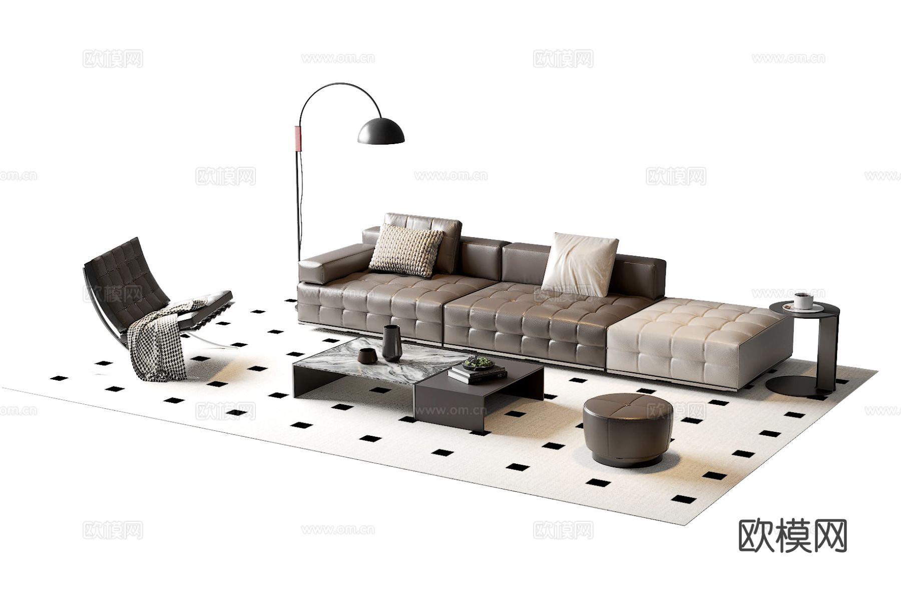 意式沙发茶几 组合沙发3d模型下载