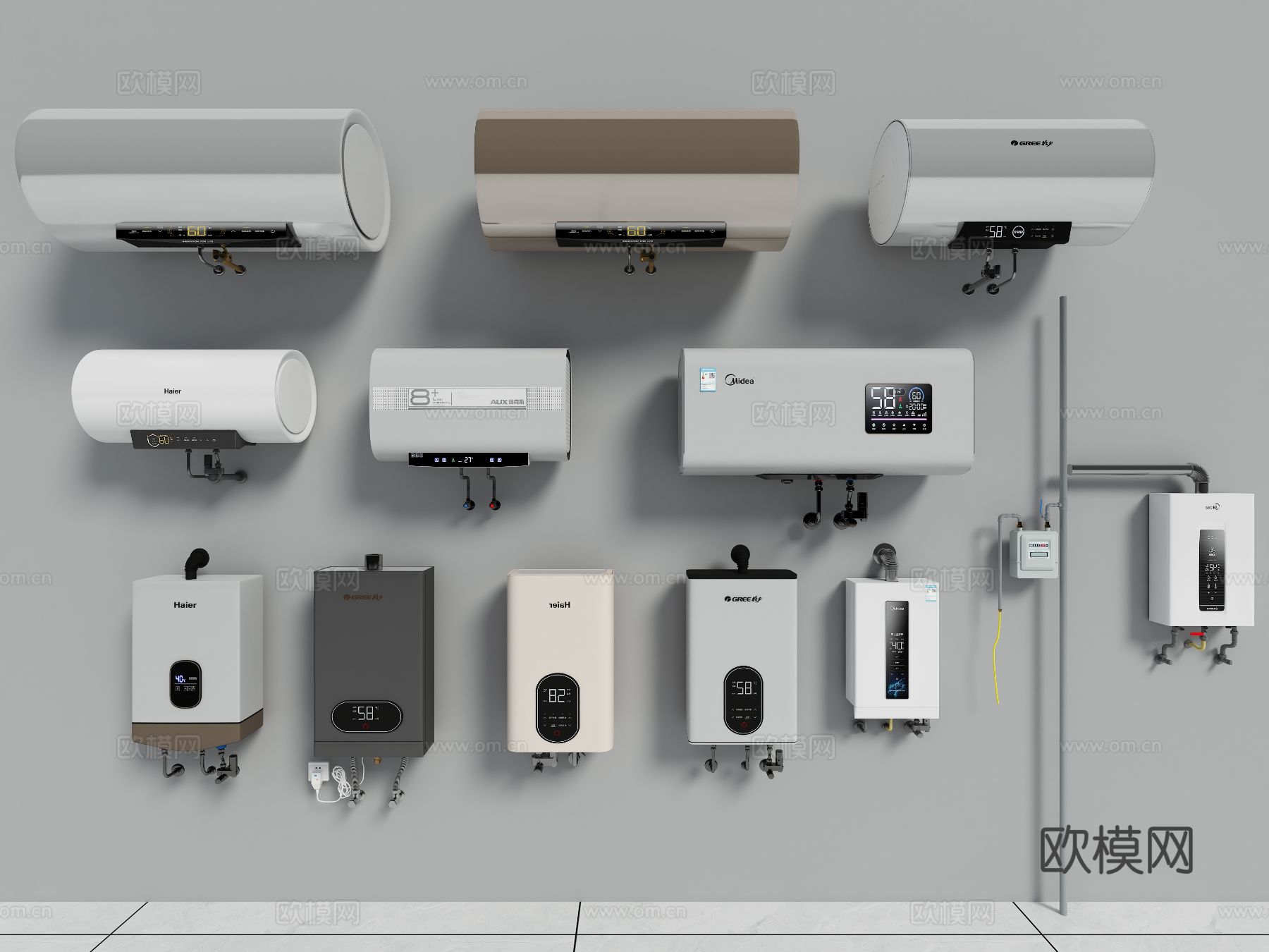 电热水器 直排热水器 燃气表3d模型