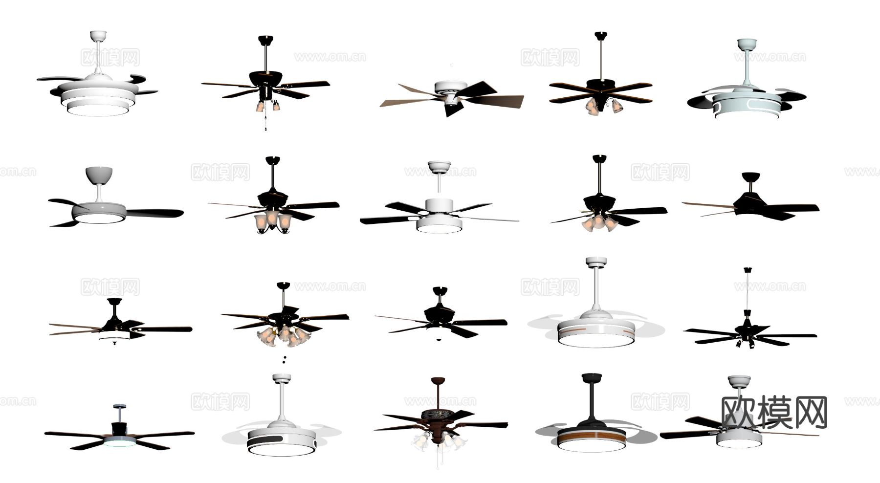 现代吊扇灯su模型下载（渲染图1）