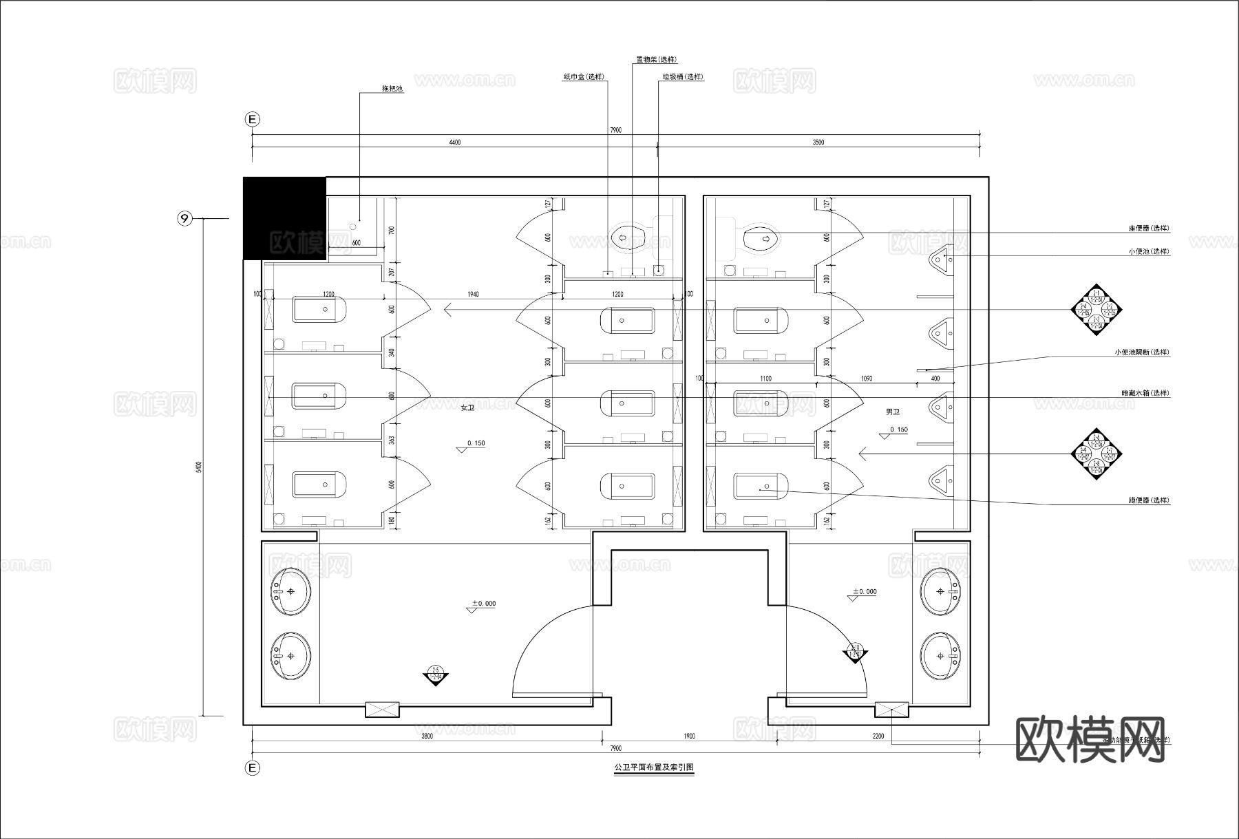 公共卫生间装修CAD施工图