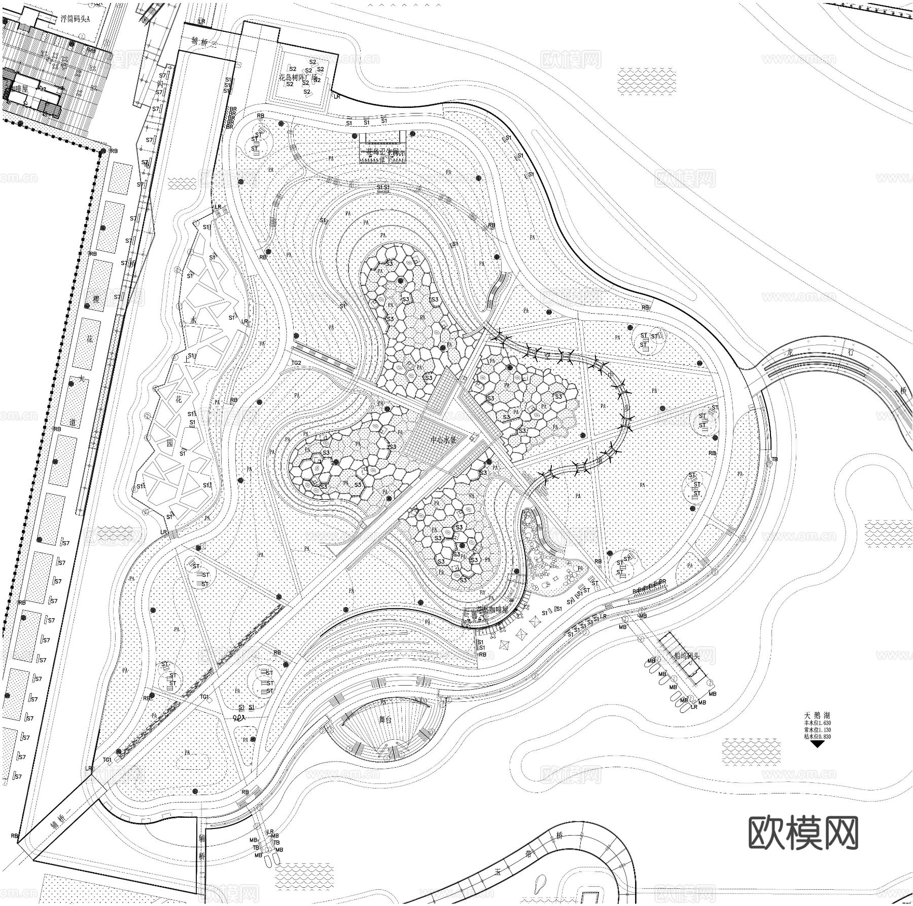 滨水湿地公园cad施工图