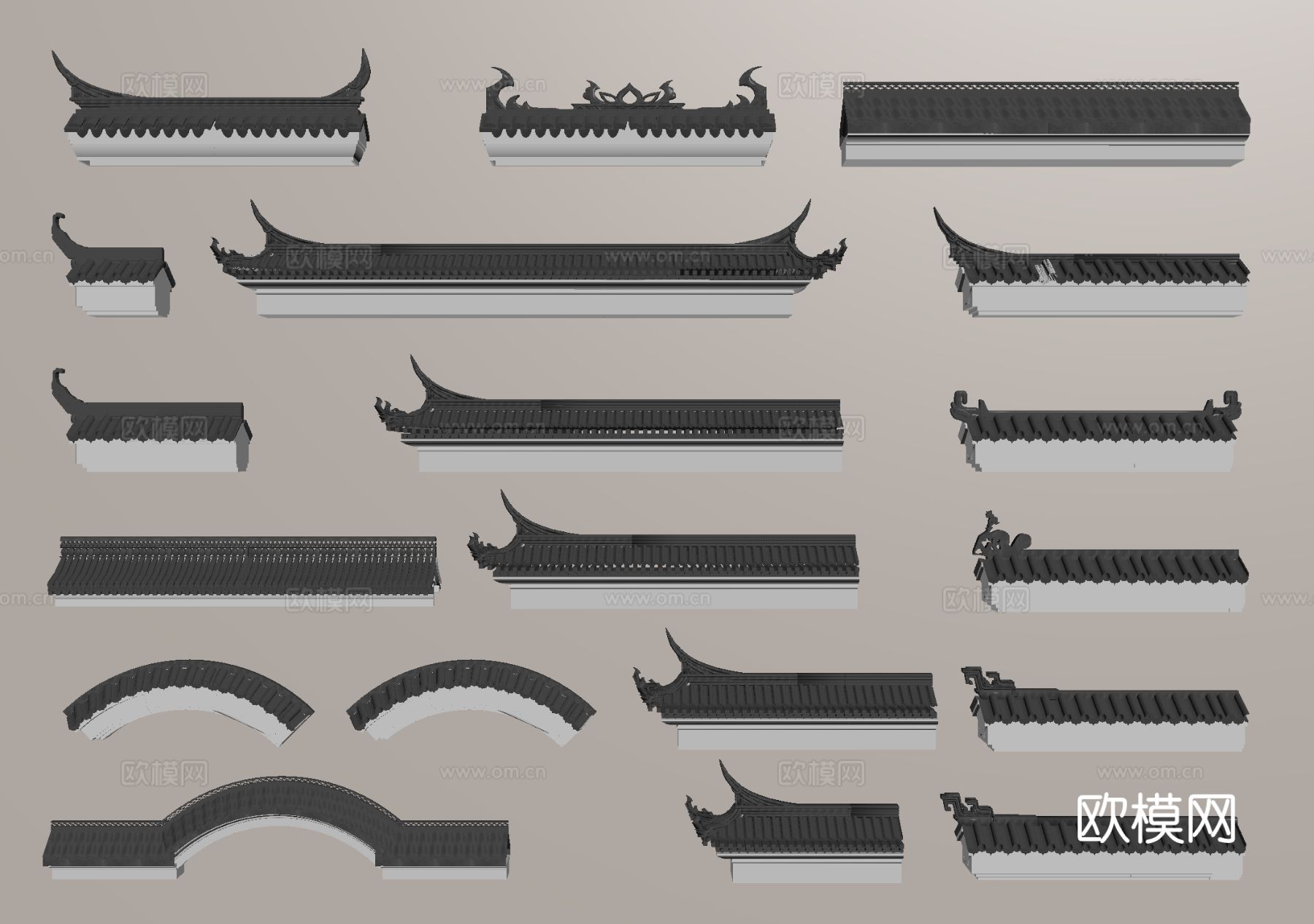 中式屋檐 檐线 墙头 墙垛 屋顶 飞檐su模型