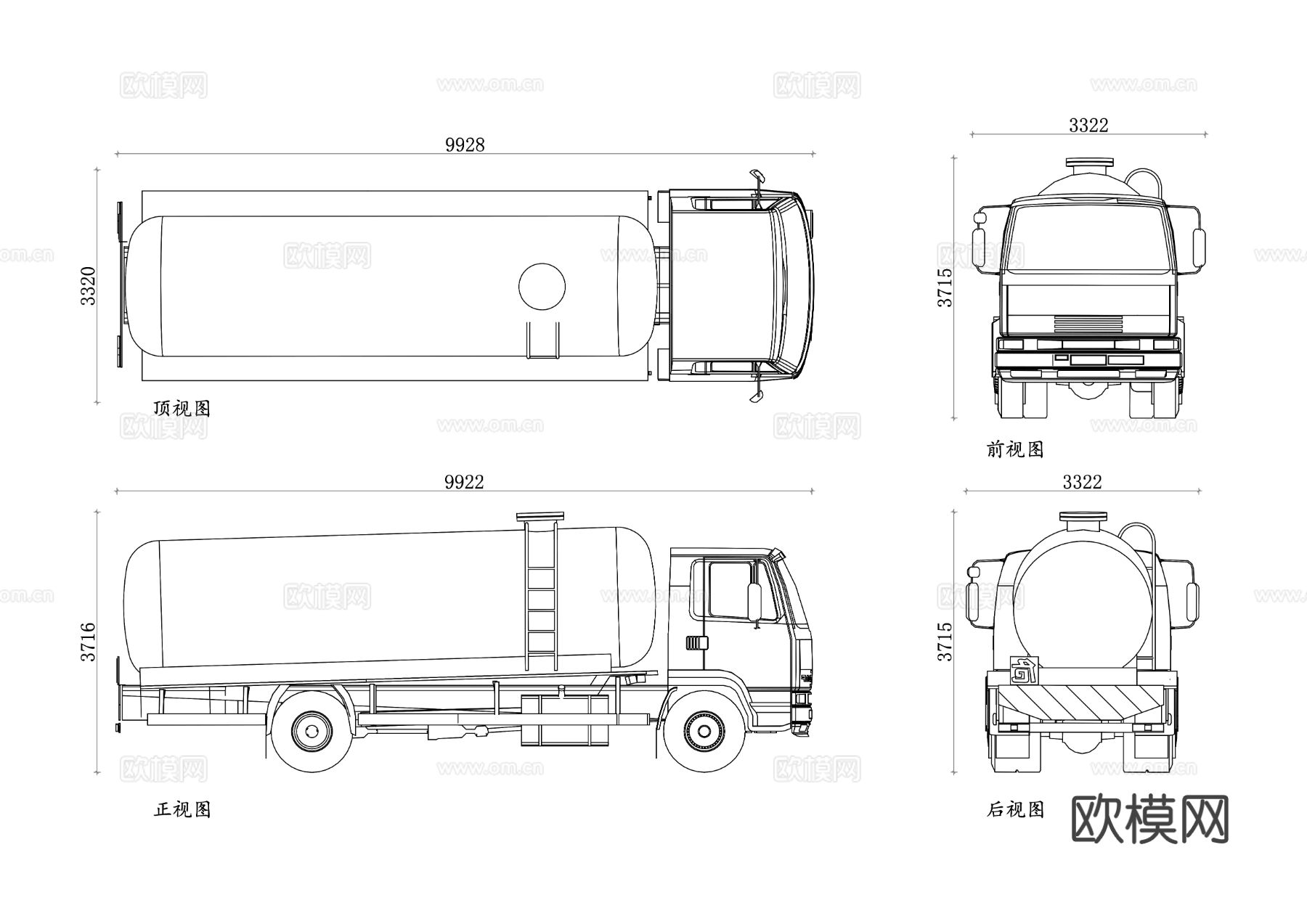 油罐车 油品运输车 燃油运输车cad图库