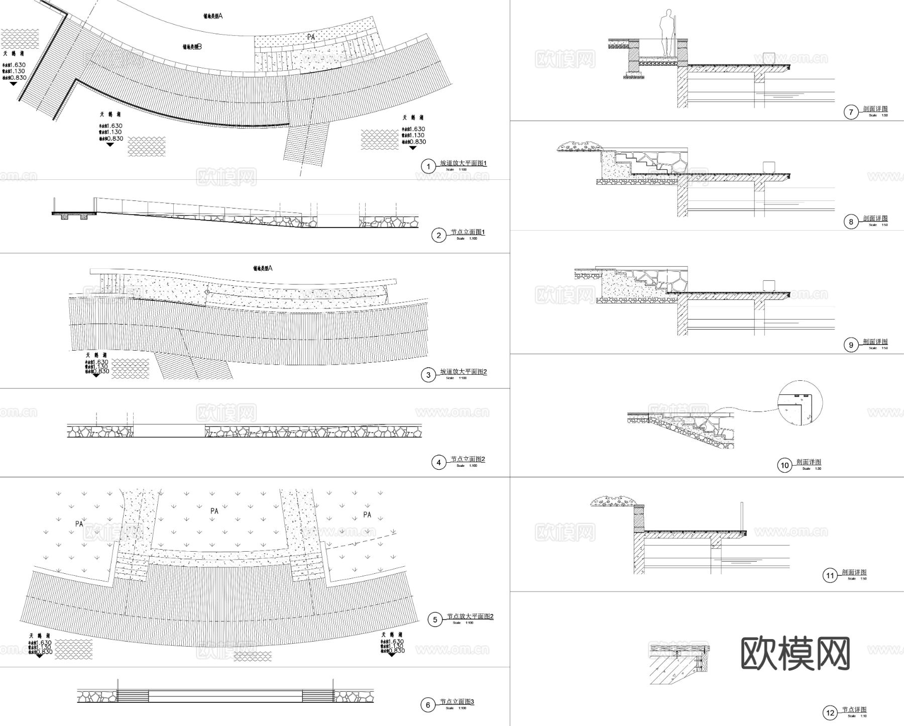 滨水湿地公园cad施工图