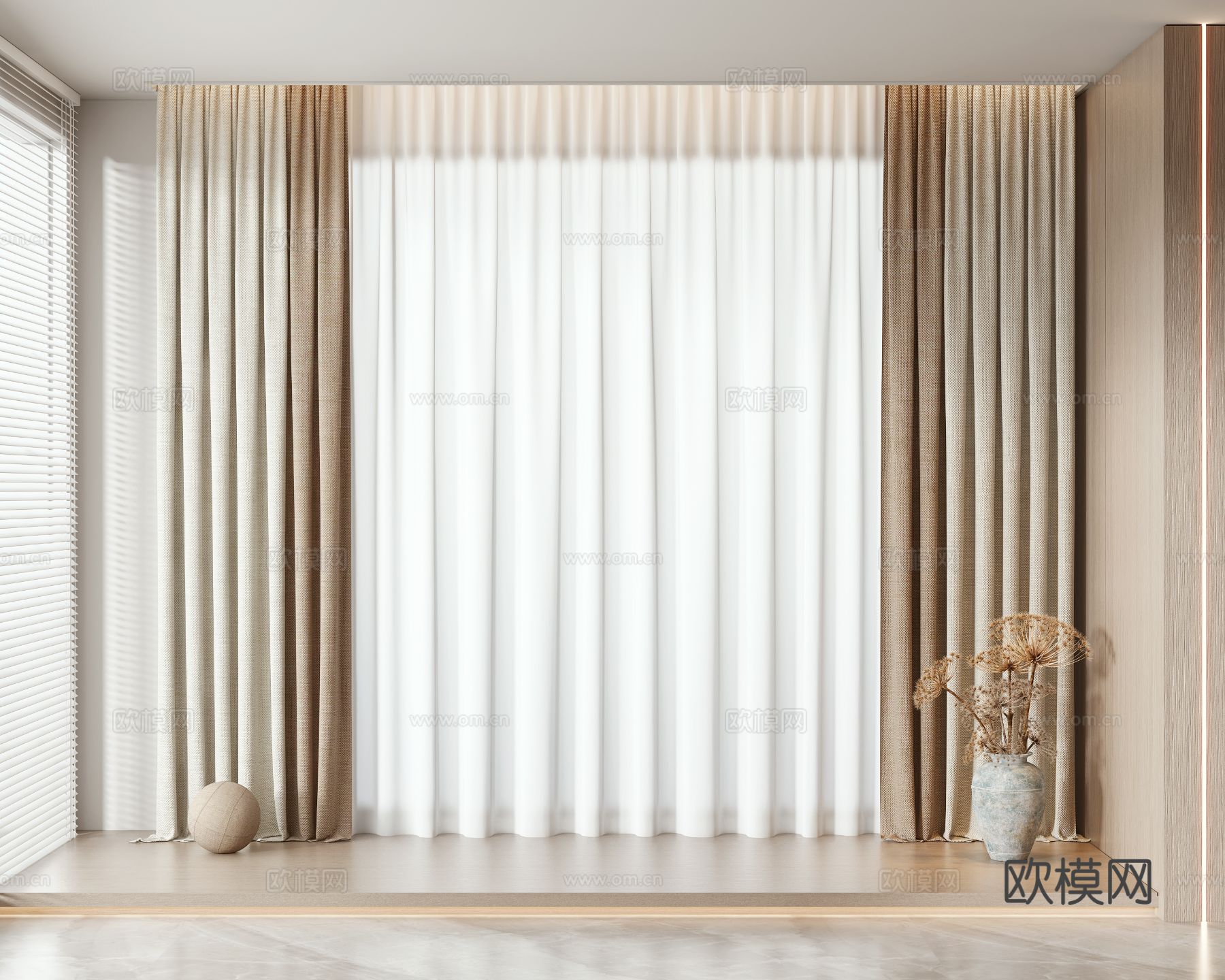 现代窗帘 窗纱3d模型下载