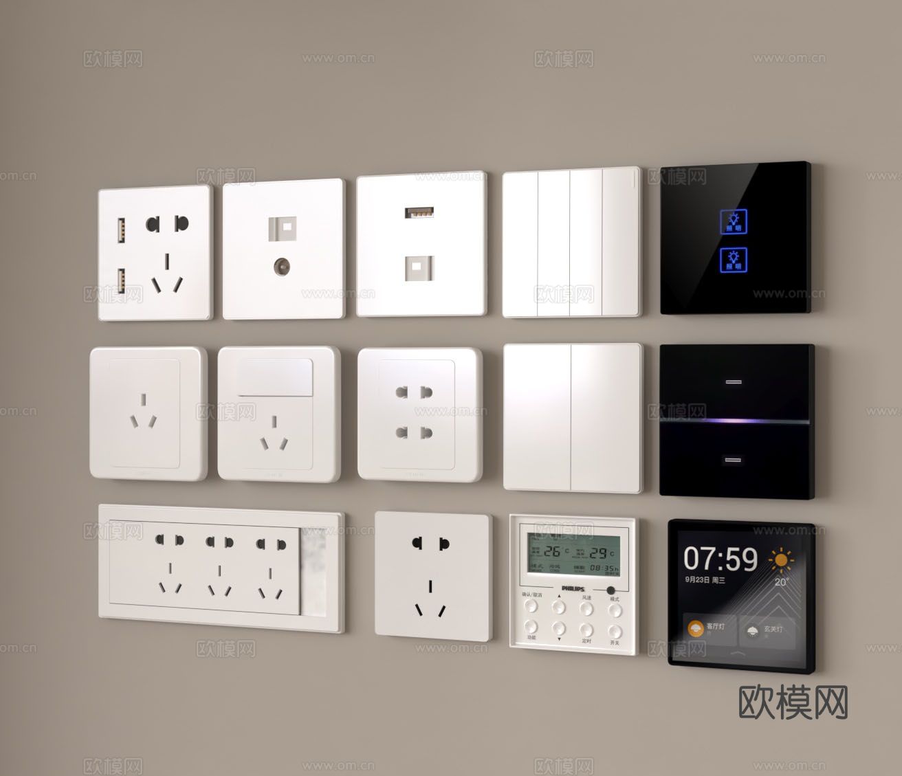插座 开关 网线口 智能控制面板3d模型下载
