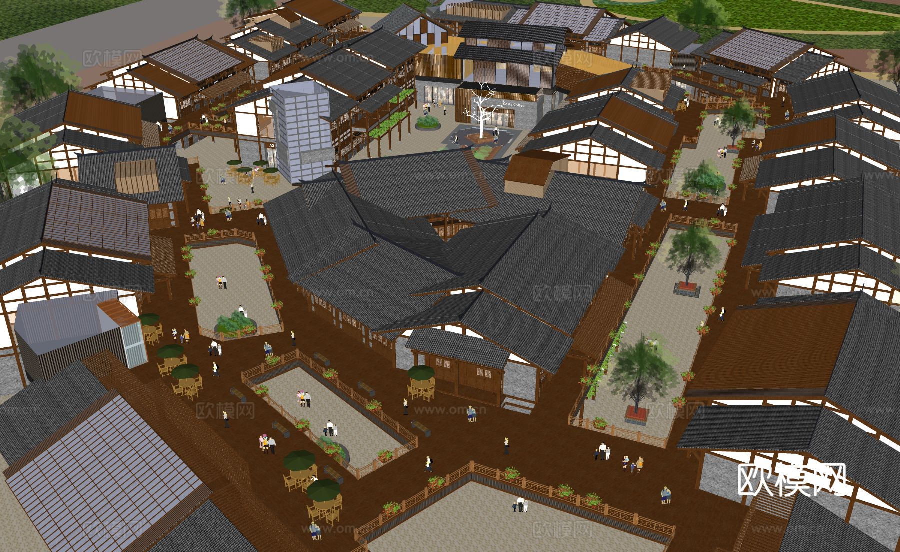 古代建筑 商业街su模型下载（渲染图1）