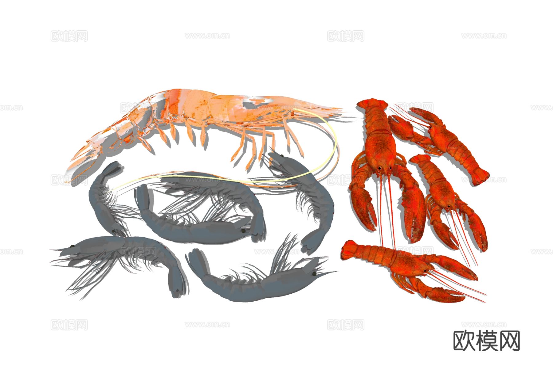 大虾海鲜 小龙虾食物su模型下载（渲染图1）