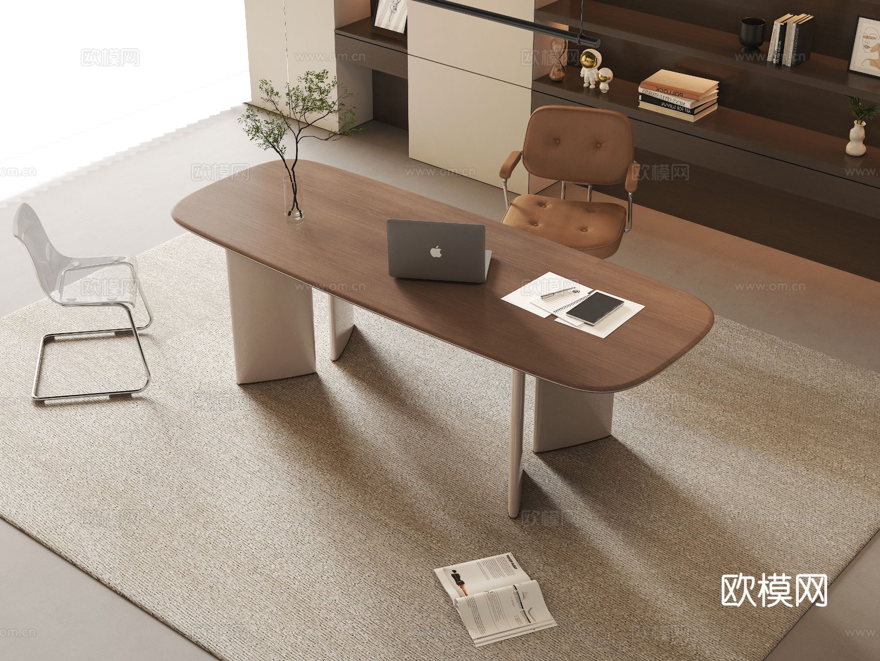 侘寂办公桌 班前桌 老板桌3d模型下载