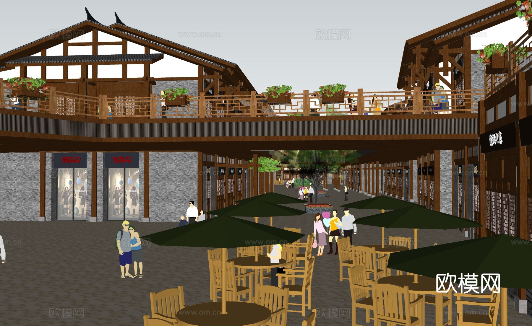 古代建筑 商业街su模型下载（渲染图2）