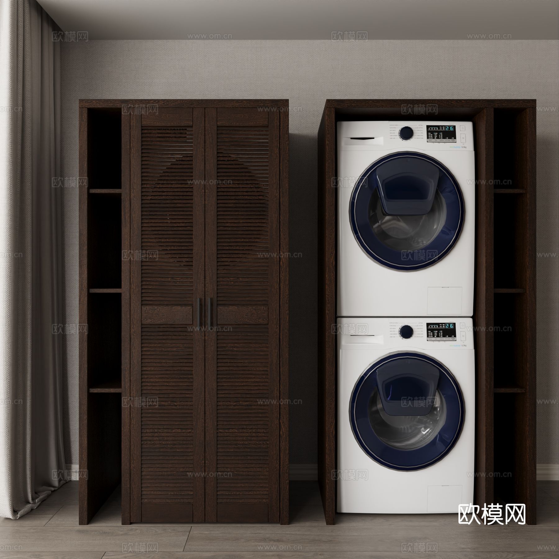 中古风洗衣机柜 百叶柜3d模型下载