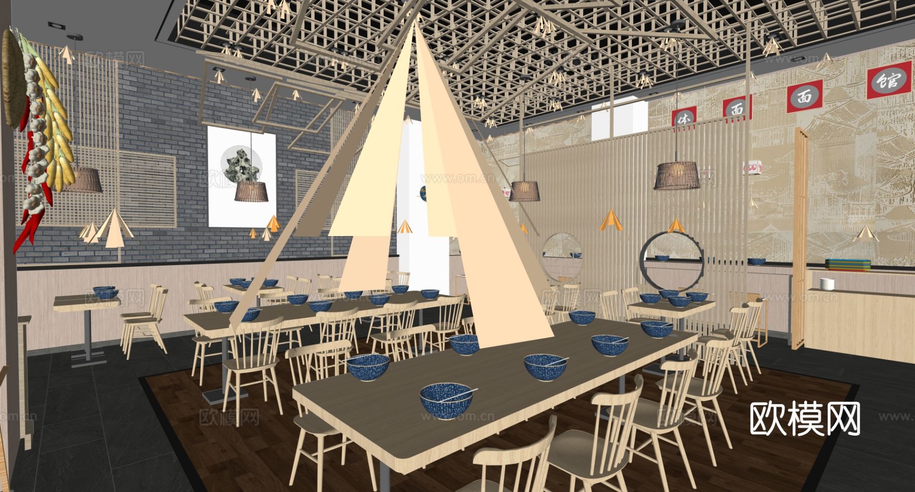 中式餐厅 茶餐厅 中餐馆su模型下载（渲染图1）