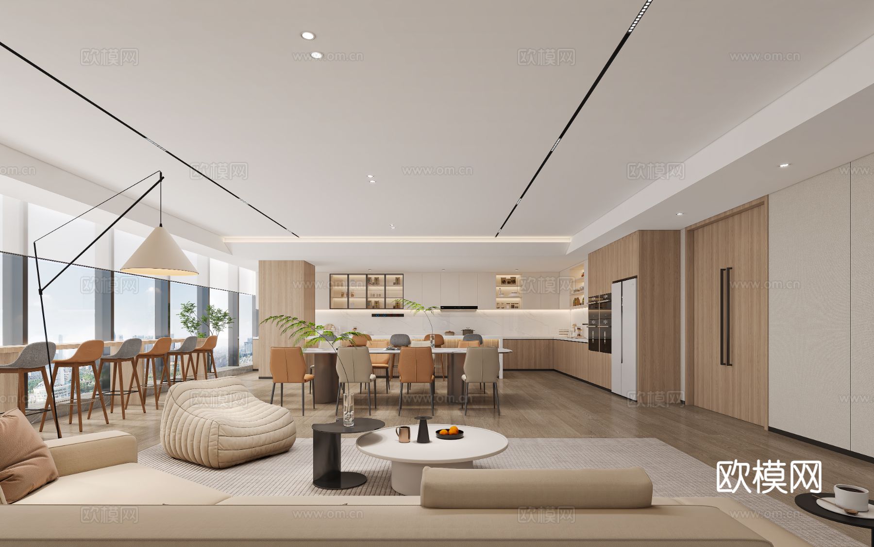 现代办公室休闲区3d模型下载（渲染图1）