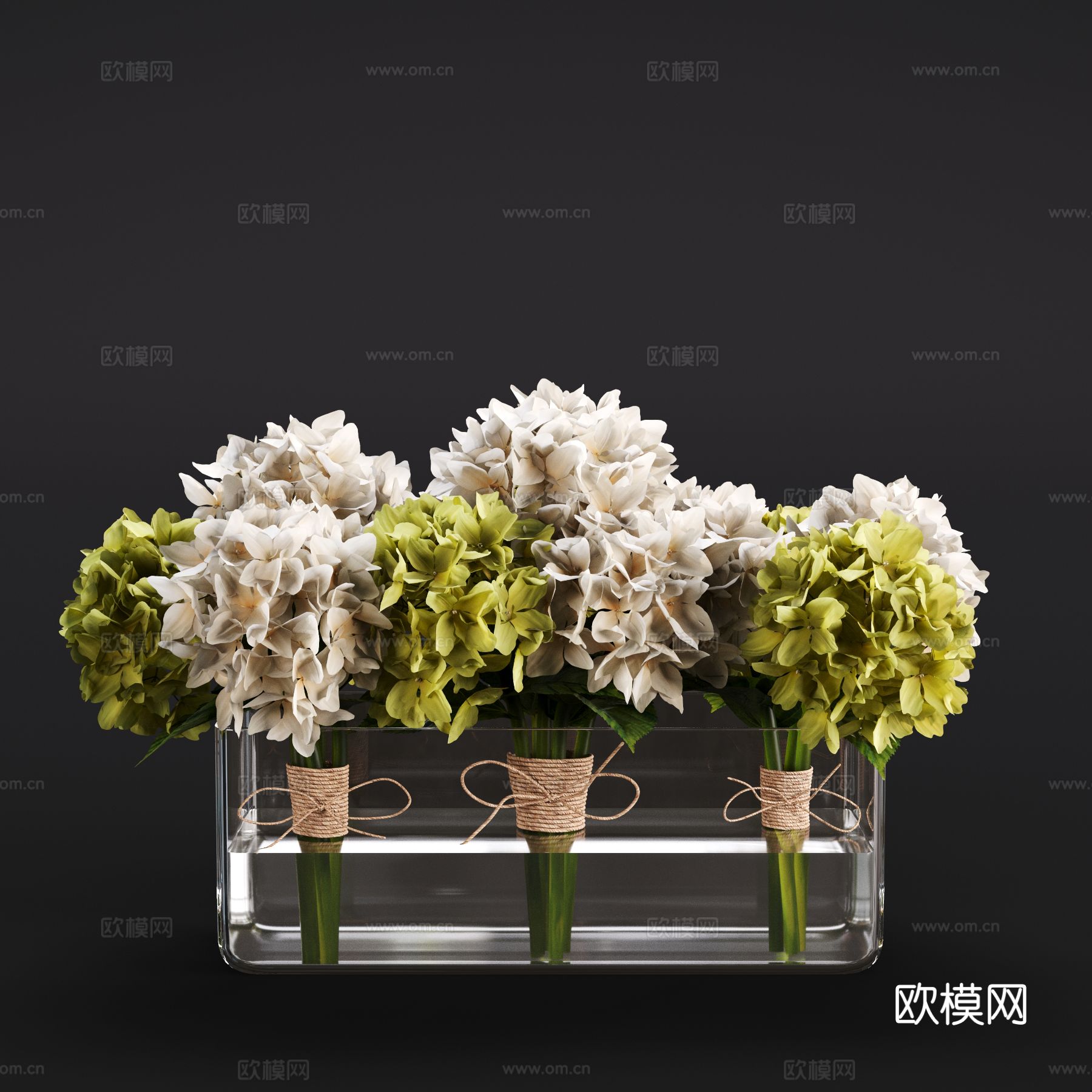 现代绣球花 花瓶 花艺3d模型