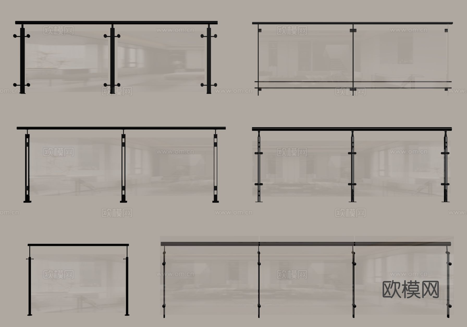 玻璃栏杆 玻璃护栏 围栏 栅栏 楼梯扶手su模型