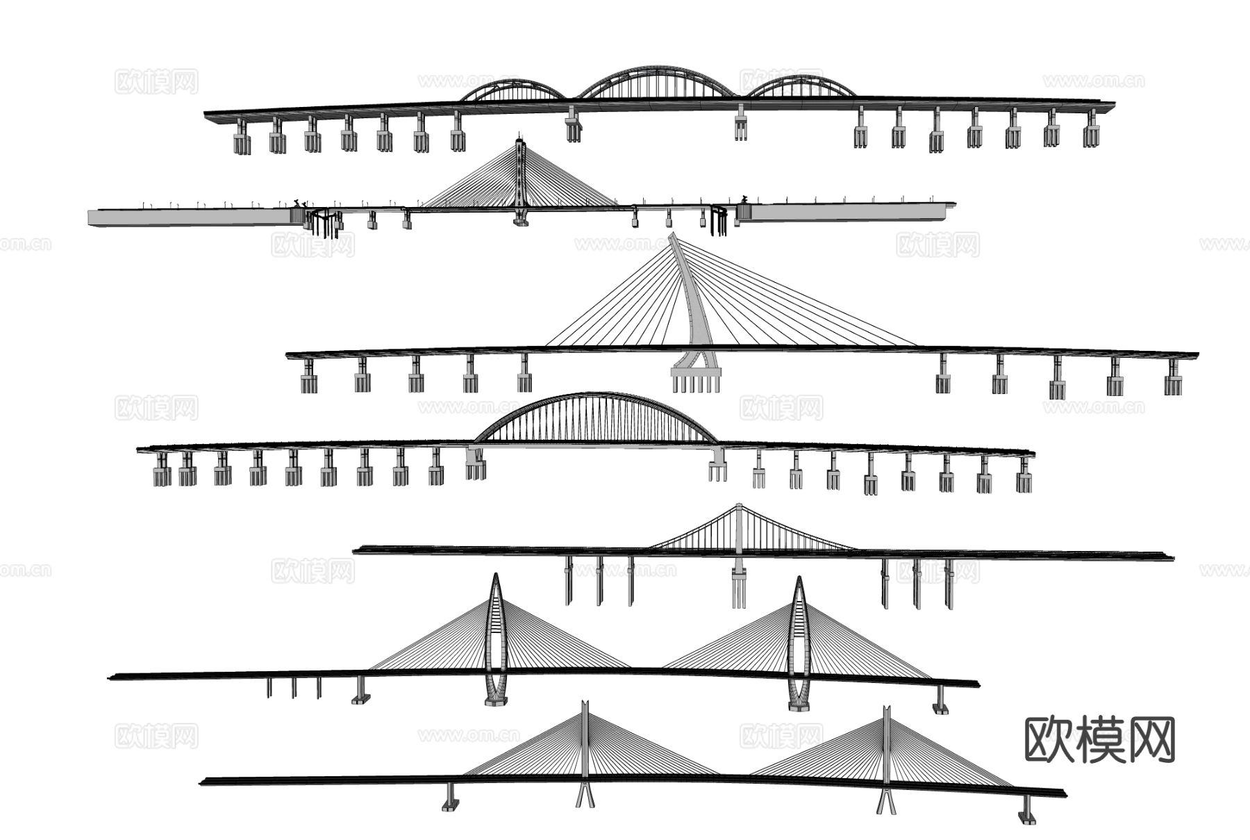市政大桥 跨江大桥 拉索桥 通车桥 跨江桥su模型