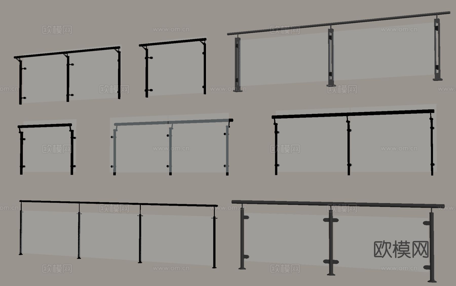 现代玻璃栏杆 护栏 围栏 楼梯扶手su模型
