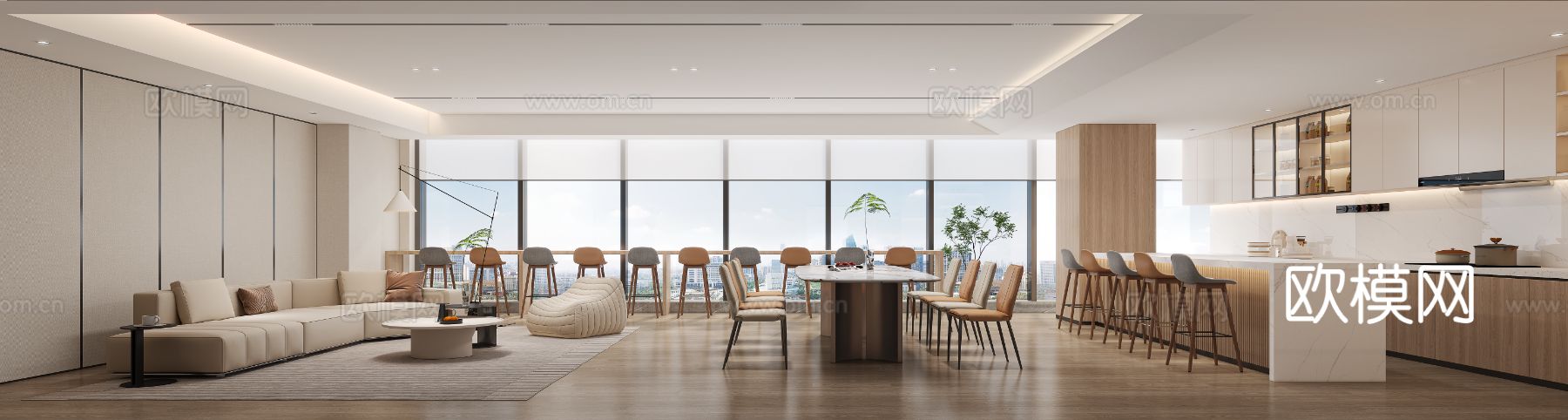 现代办公室休闲区3d模型下载（渲染图2）