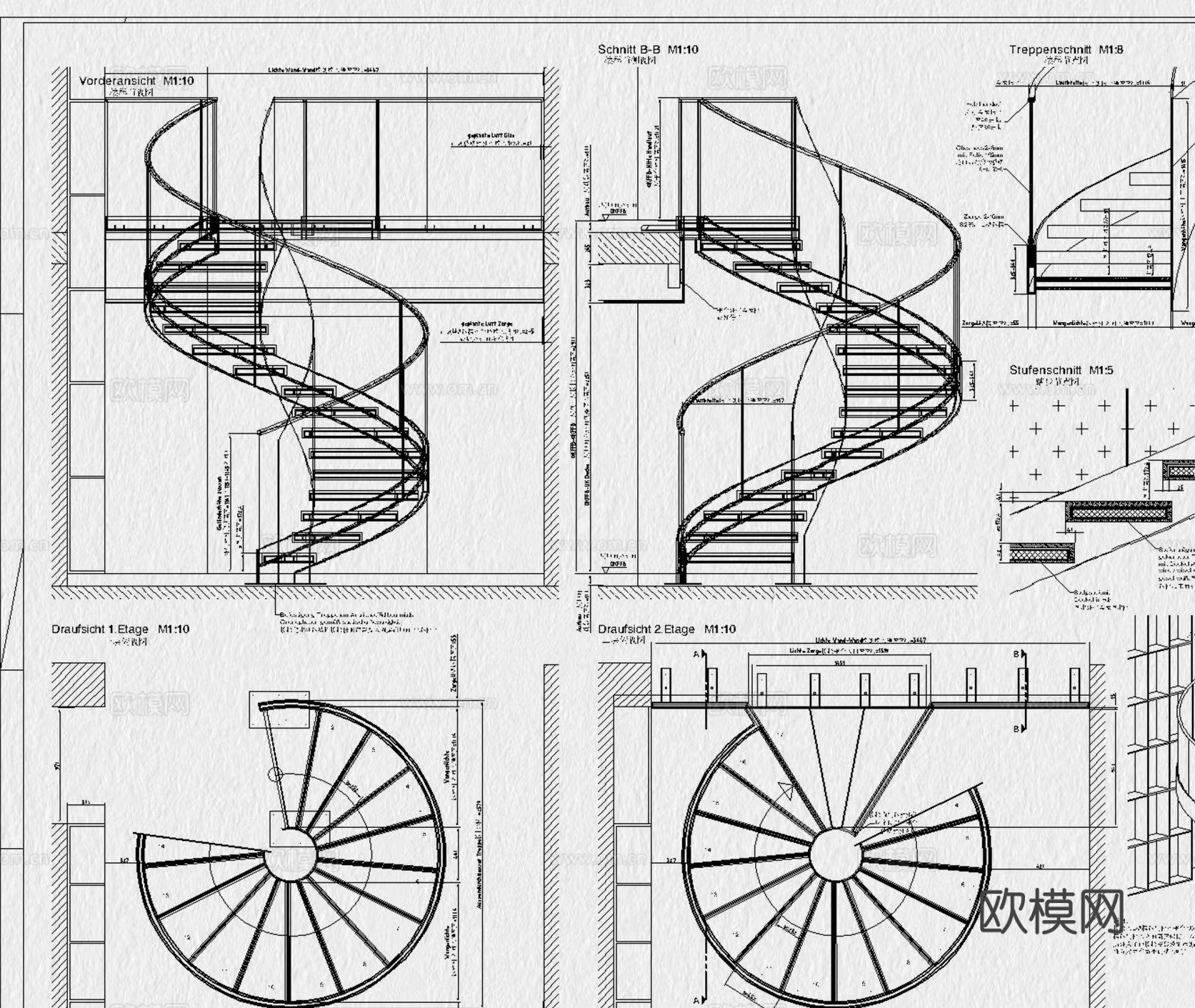 旋转楼梯cad大样图下载（渲染图7）