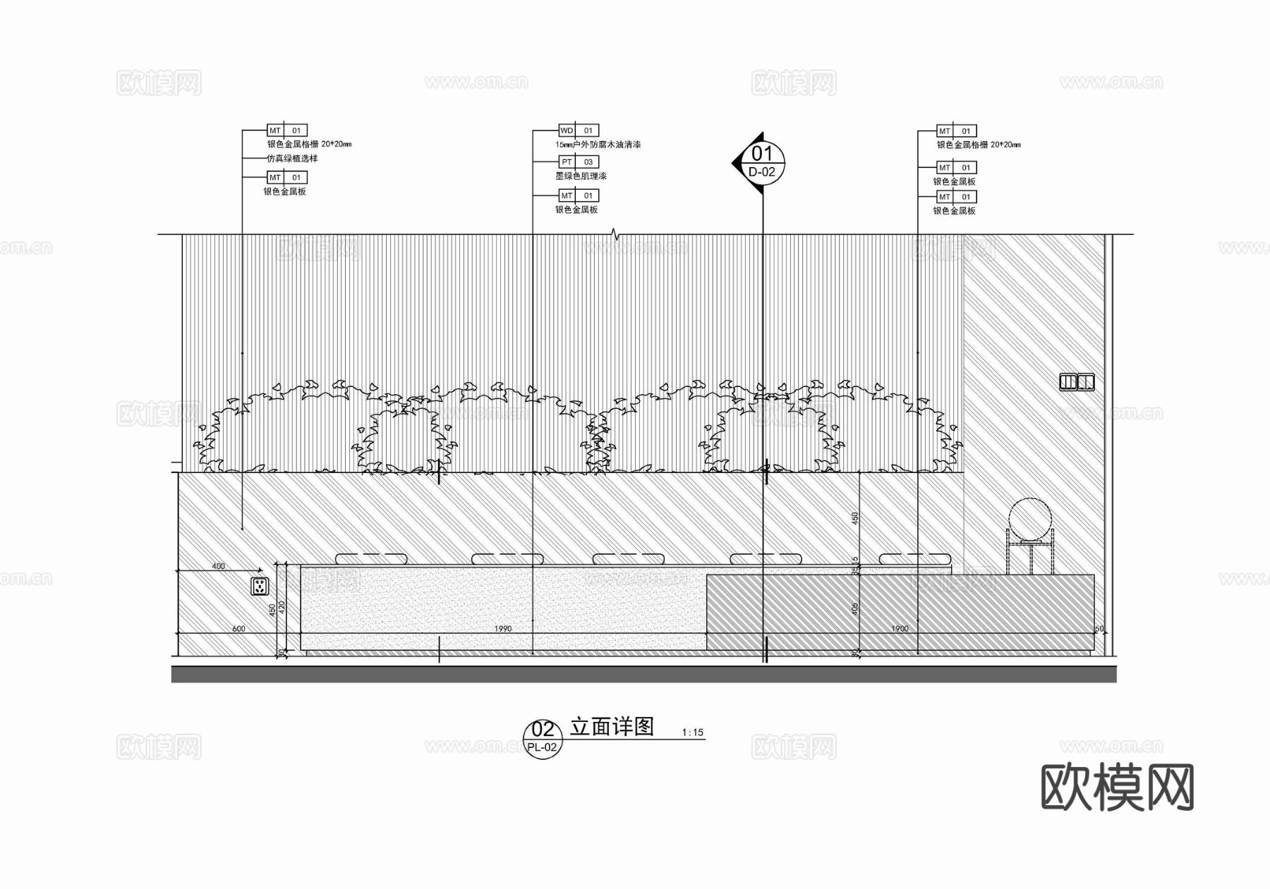 咖啡厅等候长椅 花池节点大样图