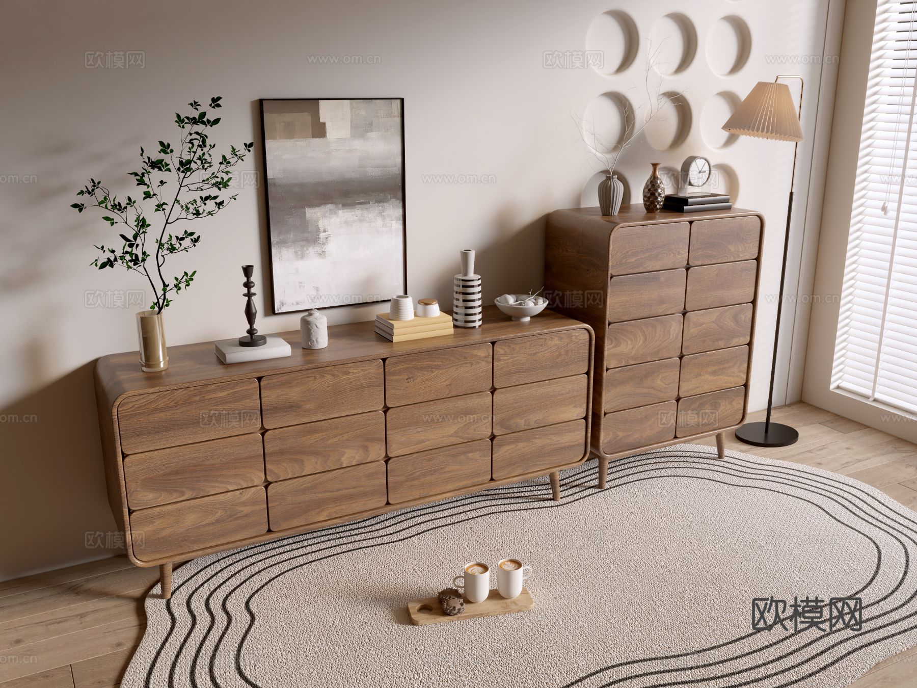 原木风斗柜 边柜3d模型下载