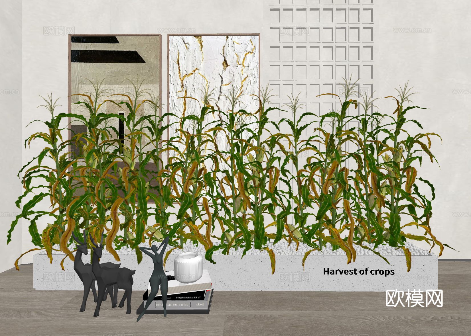 农作物 玉米 花箱 干花摆件su模型