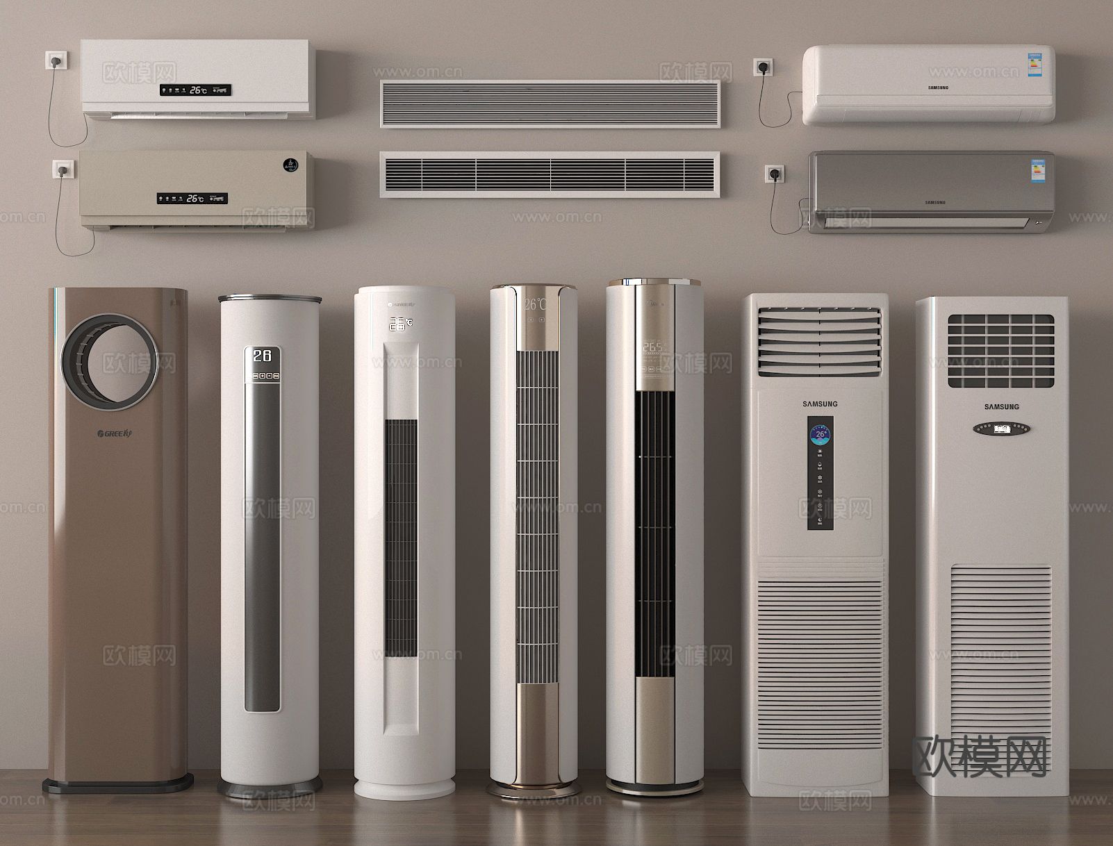 立式空调 挂壁空调 中央空调su模型下载（渲染图2）