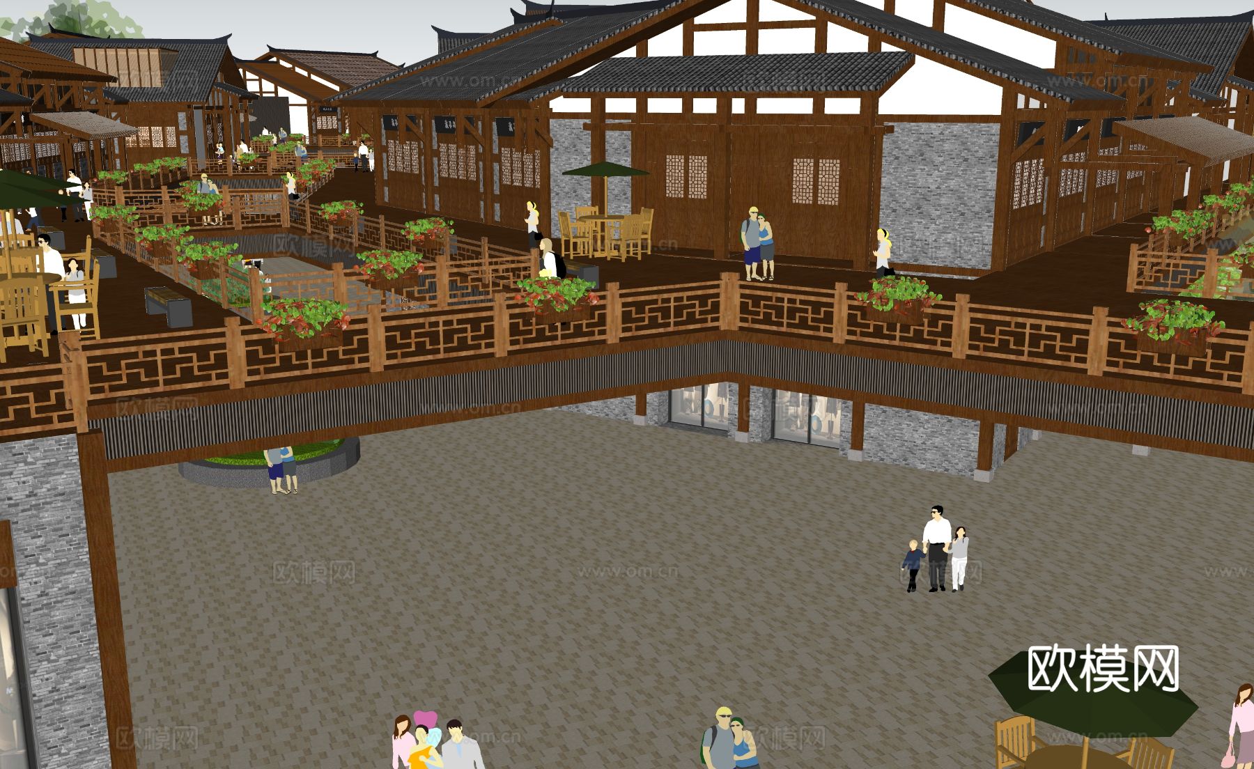 古代建筑 商业街su模型下载（渲染图3）