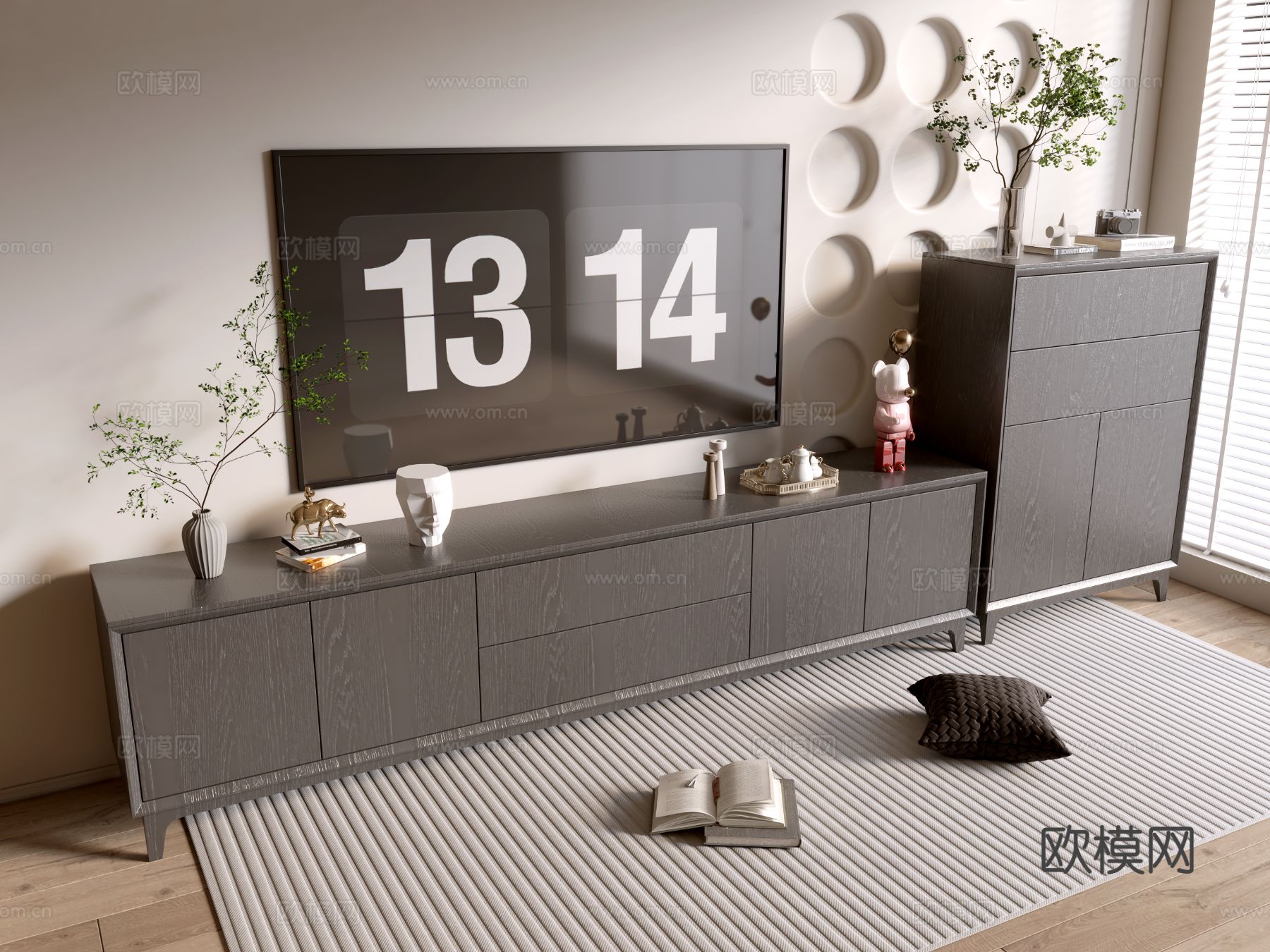 现代电视柜3d模型下载