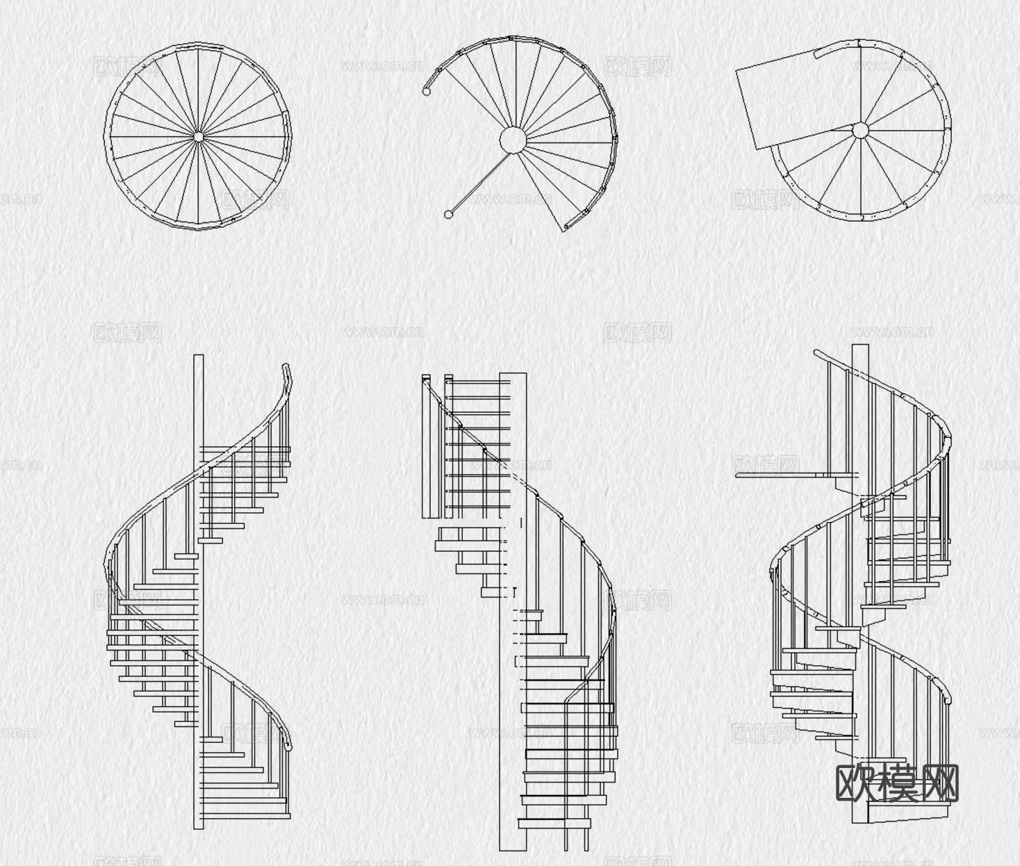 旋转楼梯cad大样图下载（渲染图4）