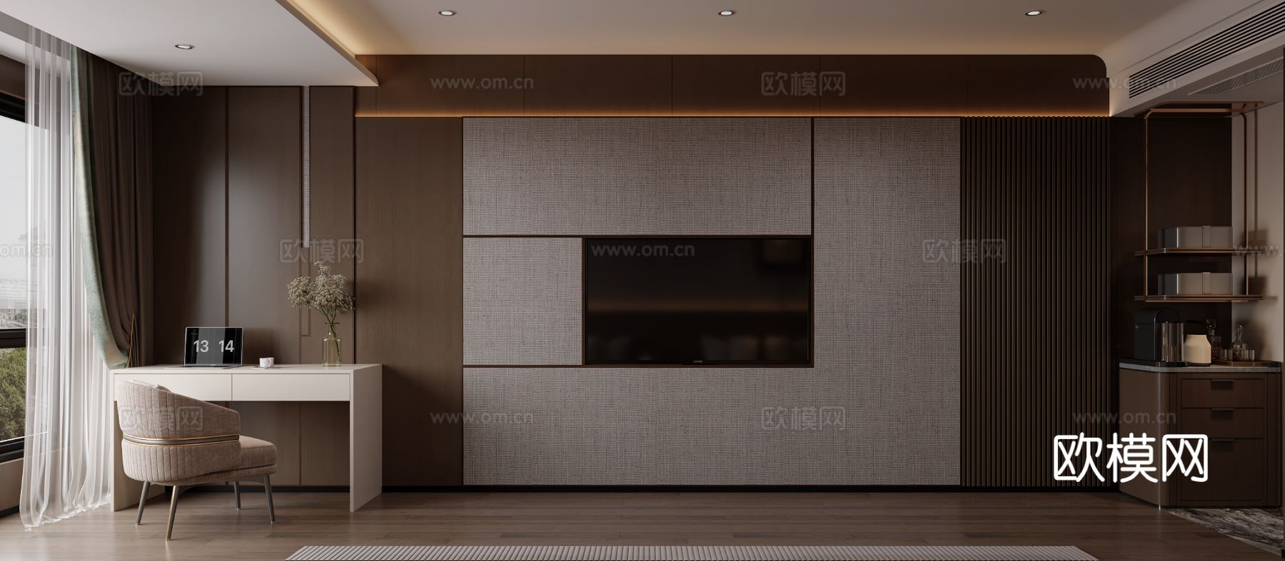 新中式民宿 双床房3d模型下载（渲染图2）