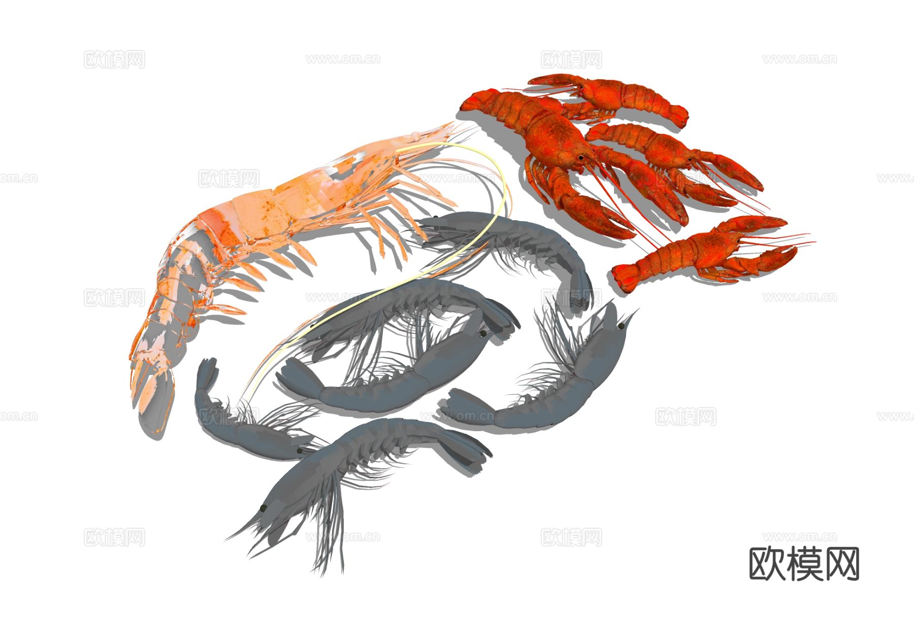 大虾海鲜 小龙虾食物su模型下载（渲染图2）