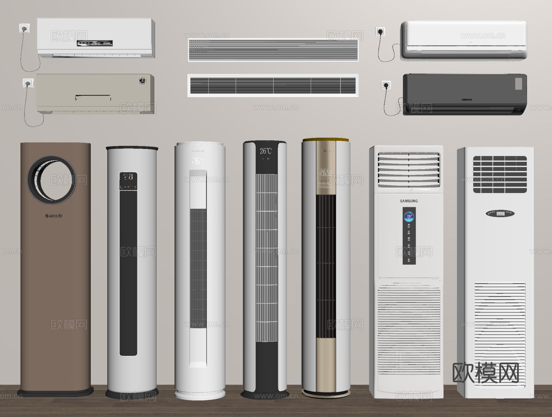 立式空调 挂壁空调 中央空调su模型下载（渲染图1）