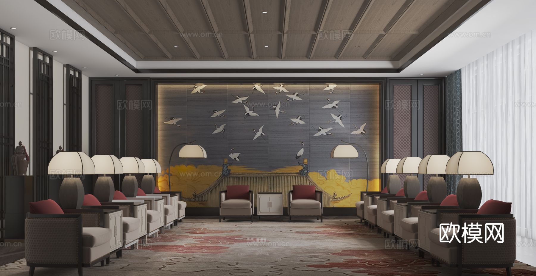 新中式接待贵宾室3d模型下载