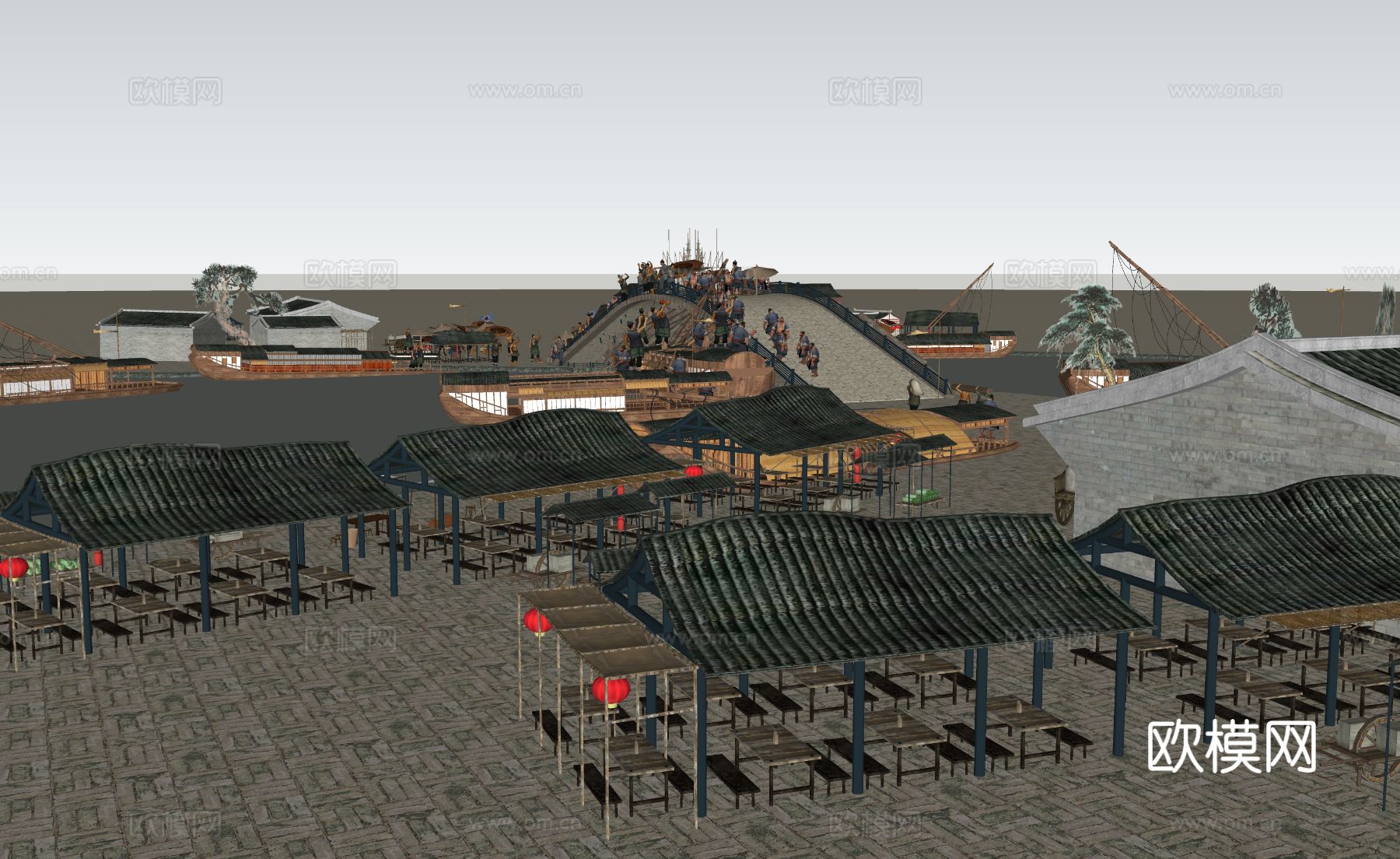 古建筑 古街道 古村落su模型下载（渲染图1）