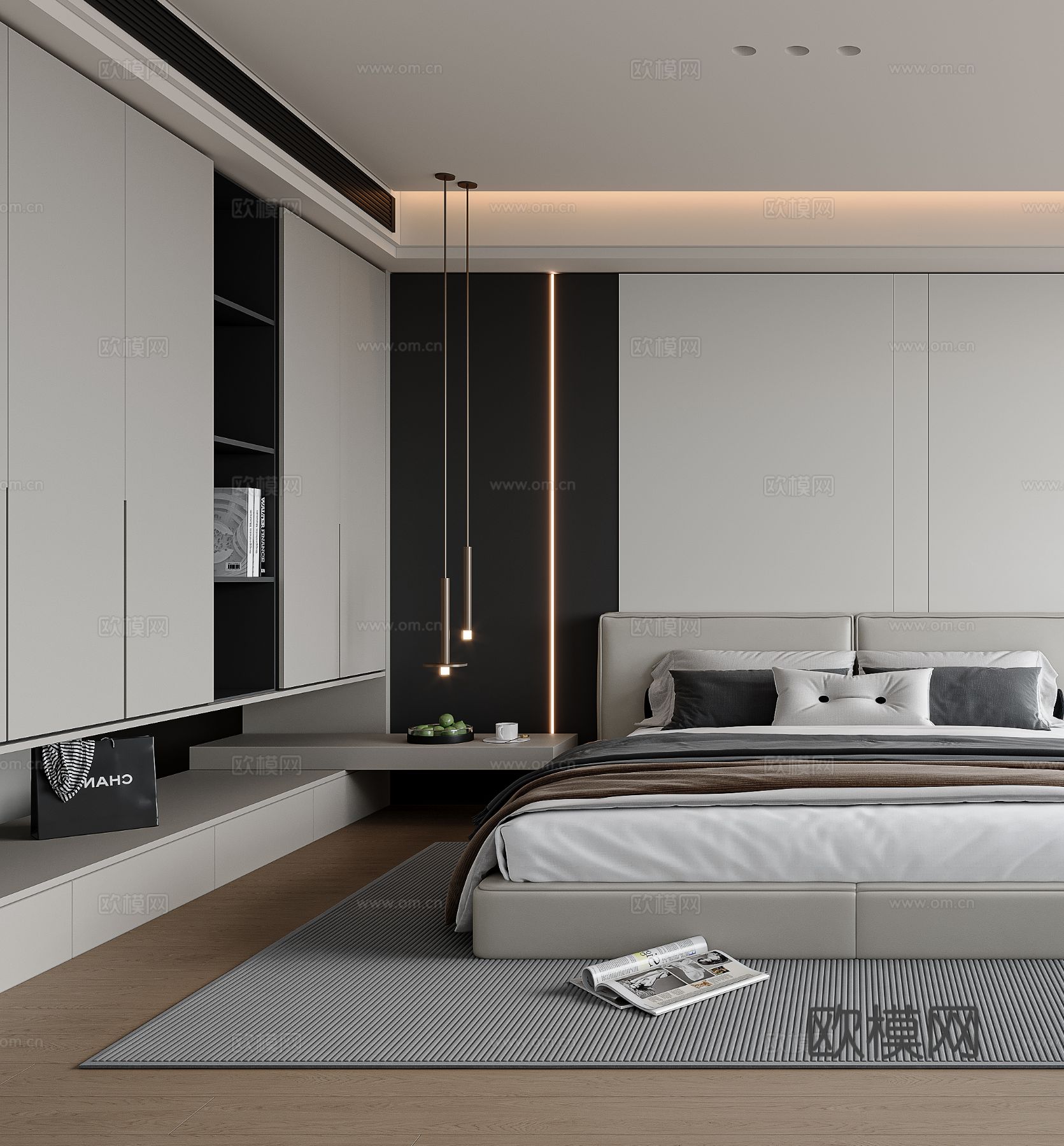 现代卧室 主卧3d模型下载（渲染图2）