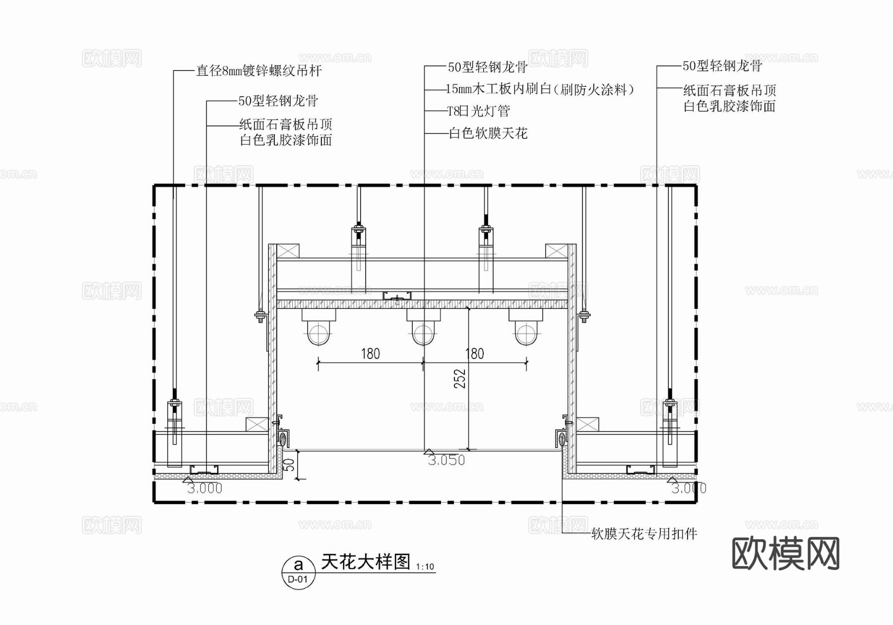 天棚发光软膜吊顶节点大样图