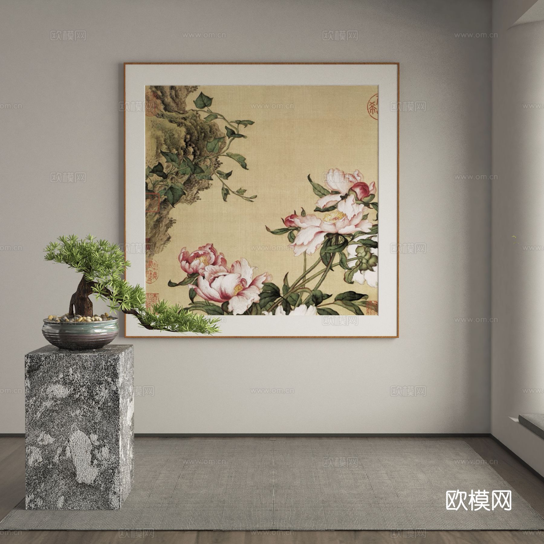 新中式装饰画 艺术画 花卉挂画3d模型