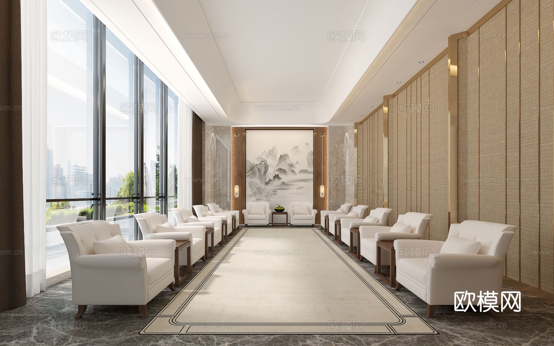 新中式贵宾接待室3d模型下载