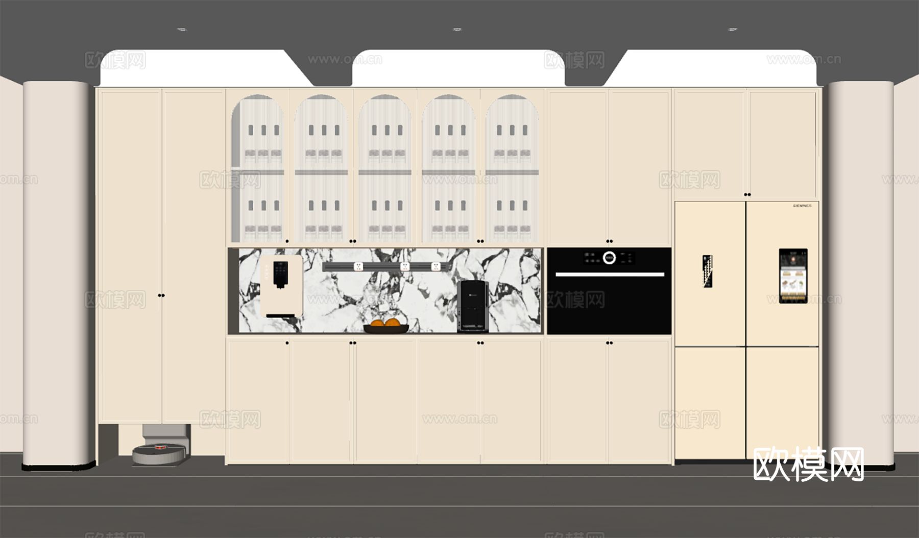 现代餐边柜 冰箱柜 酒柜 蒸烤箱柜su模型