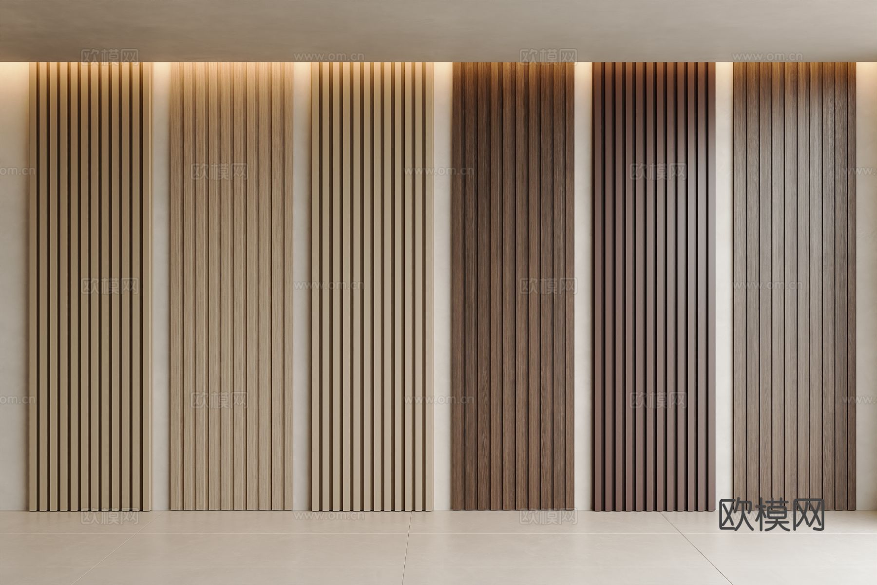 现代波浪板 格栅板 木格栅护墙板su模型下载（渲染图2）