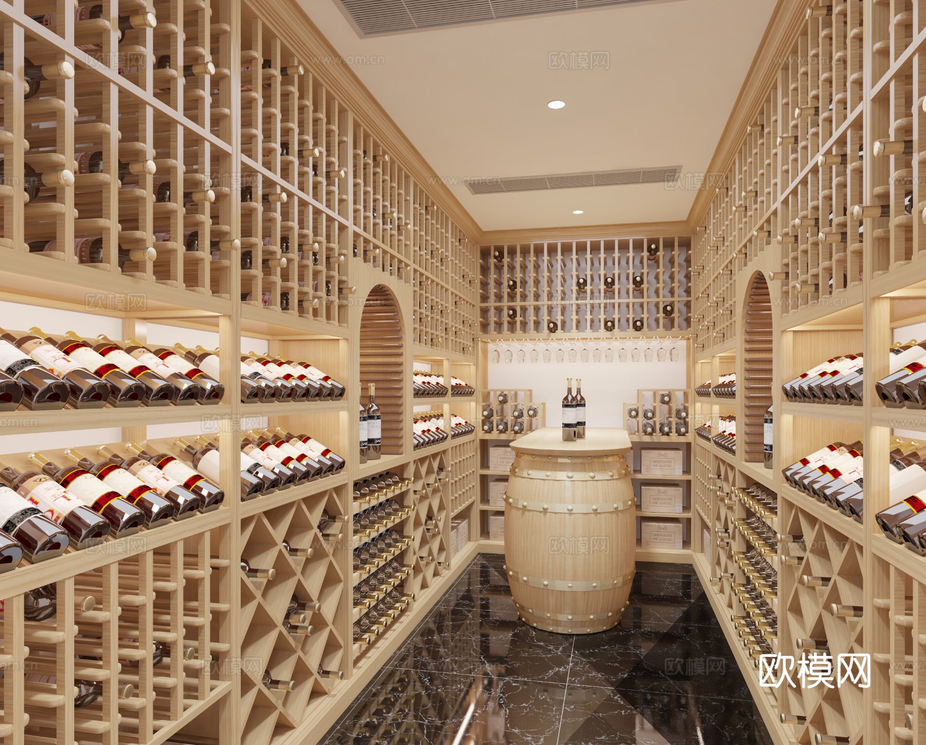 现代家居酒窖 储藏酒室 酒柜su模型下载（渲染图2）