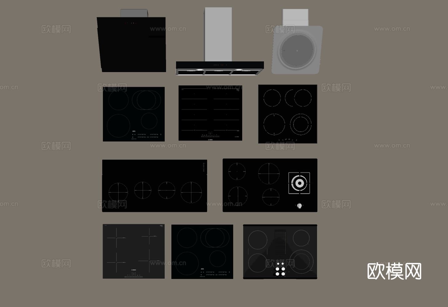 电磁炉 无烟灶 油烟机 嵌入式油烟机su模型
