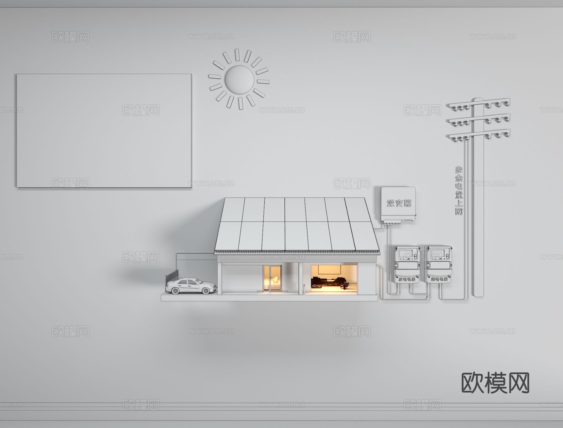 光伏网络系统展示墙3d模型