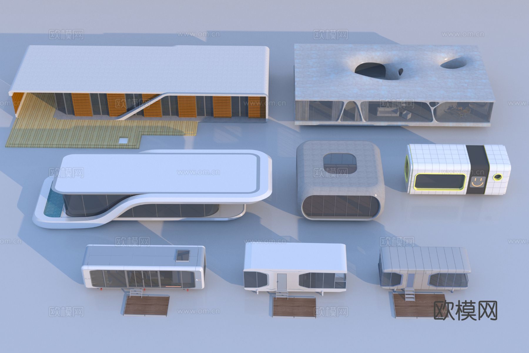 现代太空舱民宿 露营地服务中心3d模型