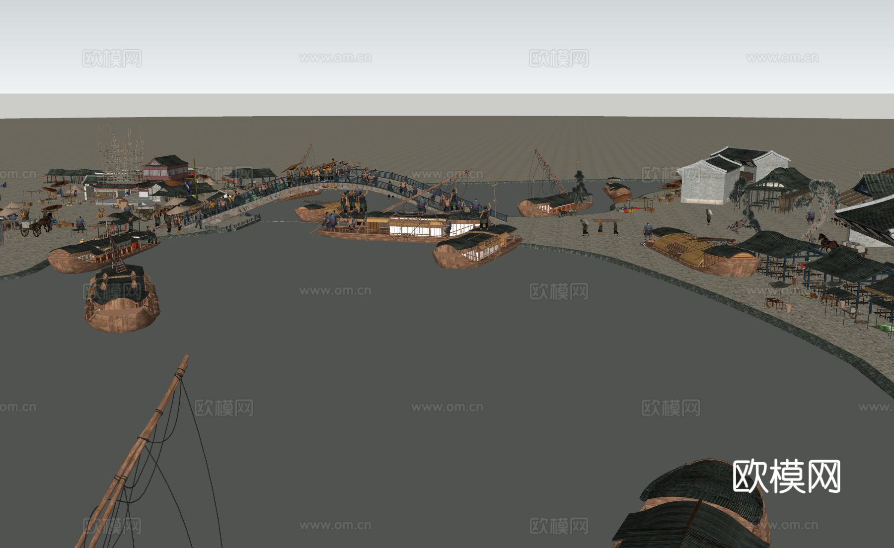 古建筑 古街道 古村落su模型下载（渲染图3）